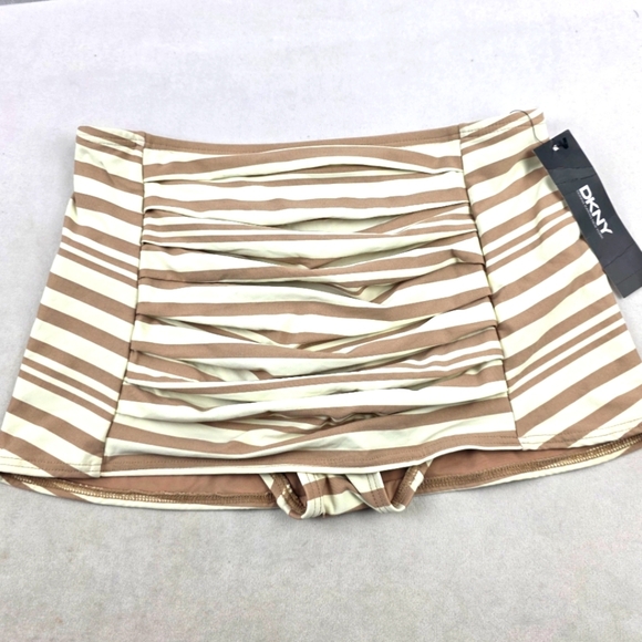 NWT DKNY Draped Skirted Striped Swim Bottom Bikini Skort Skirt Size Small - Picture 1 of 4